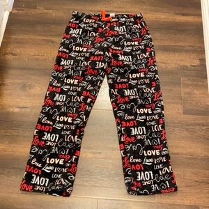 LOVE PRINT PAJAMA PANTS FUZZY WARM SWEATPANTS SZ L